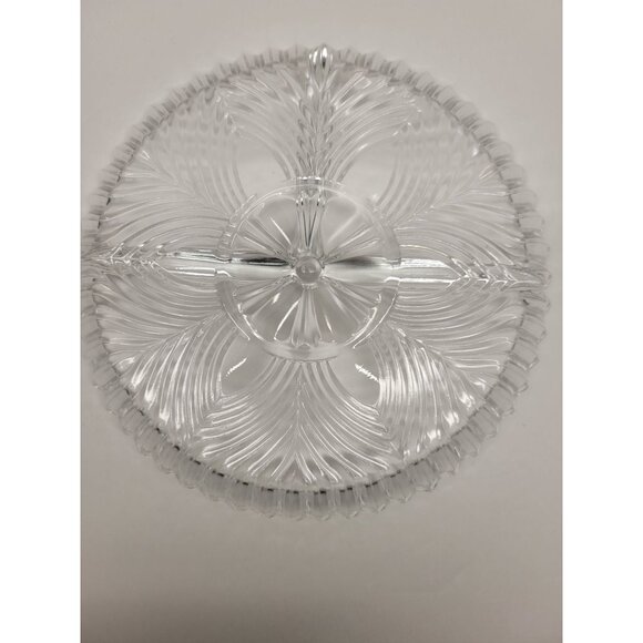 7" Round Glass Vintage 3 Compartment Serving Dish Appetizer Tray - Picture 6 of 8